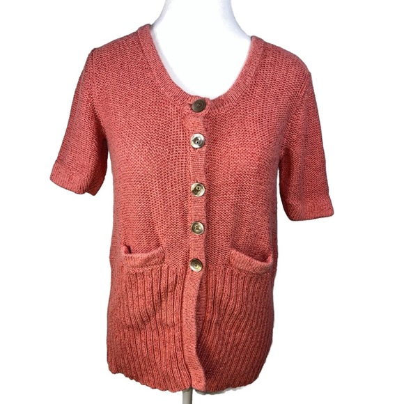 J. Jill Button Knit Cardigan Sweater Cotton Blend Pockets Ribbed Size XS Pink - Picture 8 of 9